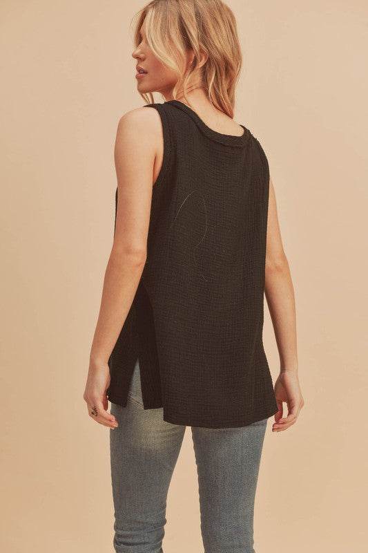 Aemi + Co V-Neck Wide Strap Tank in Black - us.meeeshop