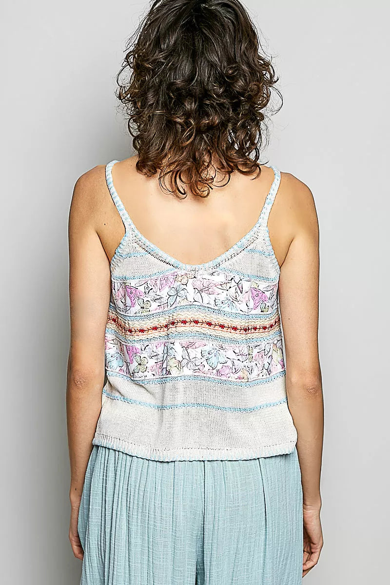 pol printed contrast Pol Printed Contrast Button Down Cami with Trim Detail and Blanket Stitch view 4 (top) - shop at us.meee