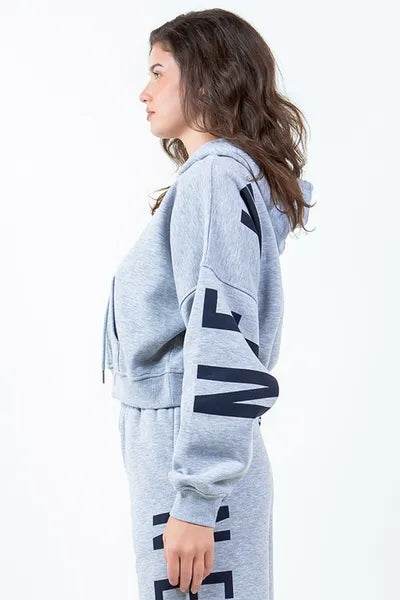 American Bazi Letter Graphic Long Sleeve Drawstring Cropped Hoodie - us.meeeshop