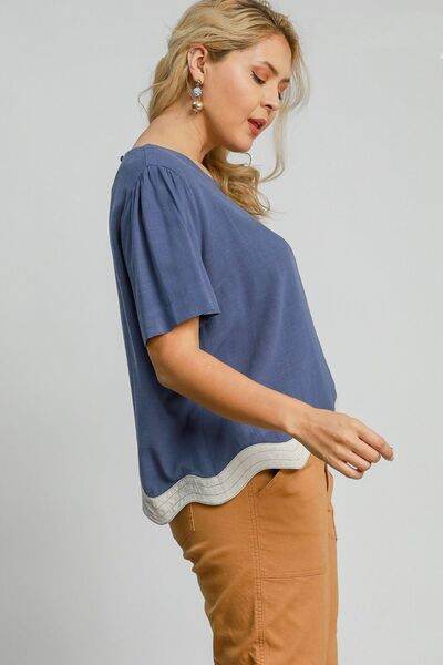 Umgee Linen Blend Scalloped Hem Top Plus Size - us.meeeshop