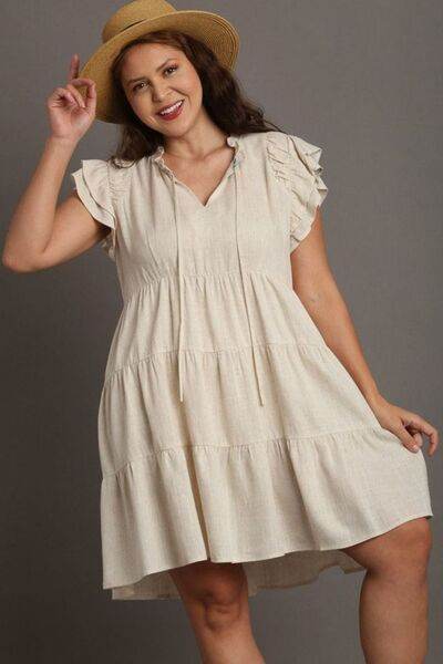 Umgee Linen A-line Tiered Mini Dress Plus Size - us.meeeshop