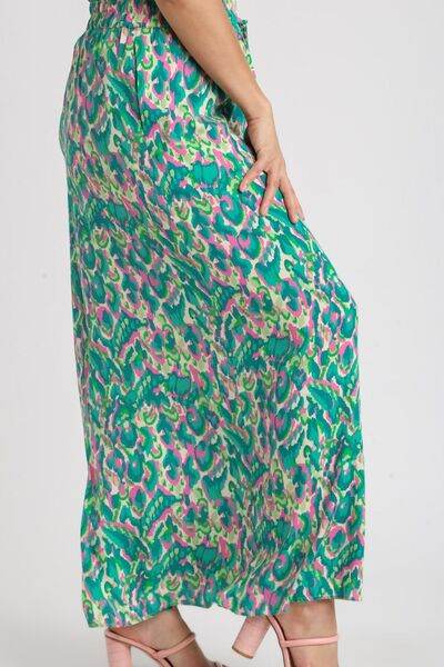 Umgee Mixed Print High Waist Wide Leg Pants Plus Size - us.meeeshop