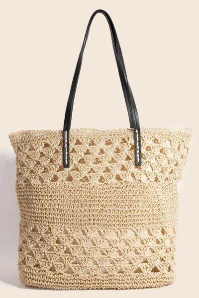 Fame Faux Leather Handle Knitted Tote Bag - us.meeeshop