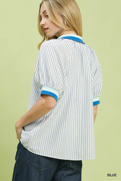 umgee botanical print Umgee Botanical Print Puff Short Sleeve Blouse view 3 (top) - shop at us.meeeshop