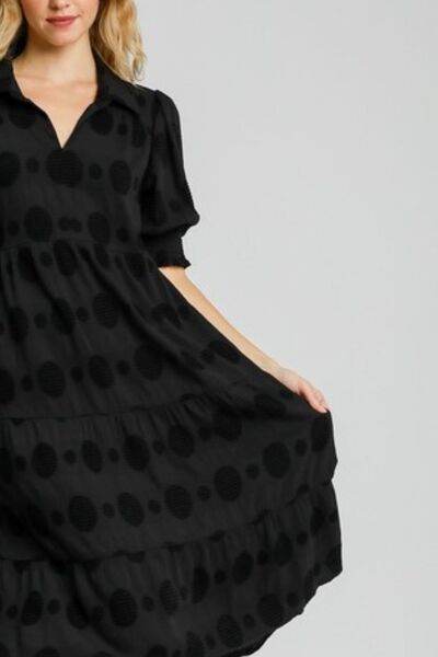 Umgee Swiss Dot Jacquard Tiered Midi Dress Plus Size - us.meeeshop