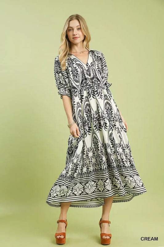 Umgee Two Tone Border Print Midi Dress (women's dresses) view 2 - shop at us.meeeshop