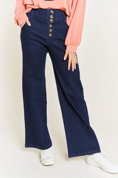 Jade By Jane Plus High Waisted Button Wide Leg Jeans | us.meeeshop