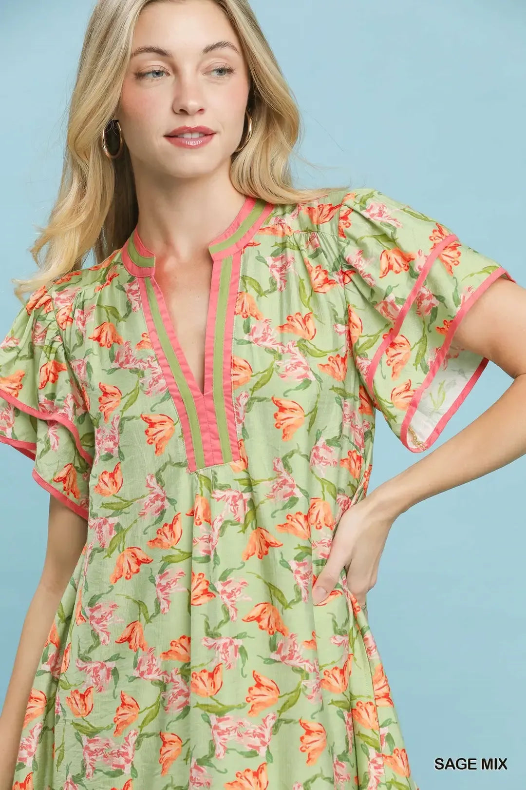 umgee floral flutter Umgee Floral Flutter Sleeve Tiered Dress view 4 (dress) - shop at us.meeeshop