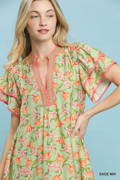 umgee floral flutter Umgee Floral Flutter Sleeve Tiered Dress view 4 (dress) - shop at us.meeeshop