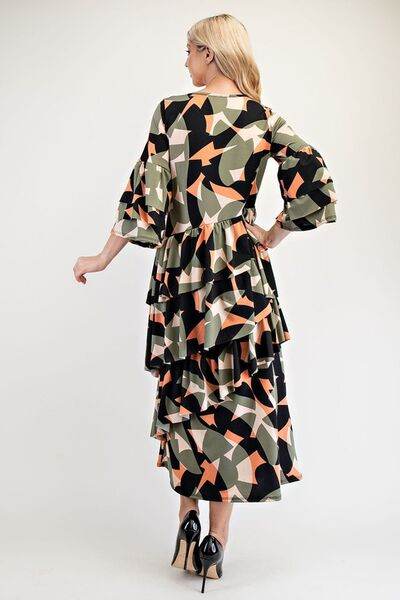 Celeste Printed Asymmetrical Ruffle Midi Dress Plus Size - us.meeeshop