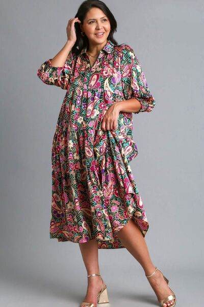 Umgee Paisley Print Satin Tiered Midi Dress Plus Size - us.meeeshop