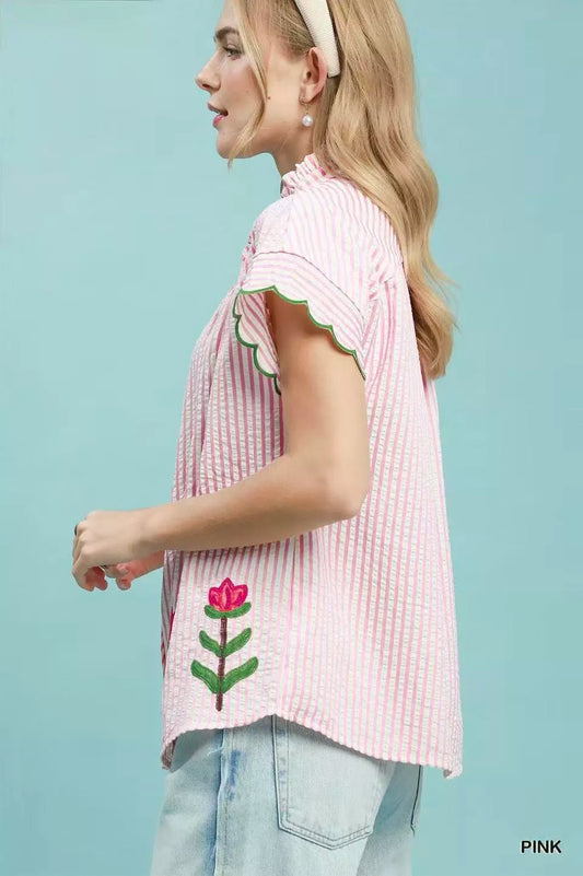 umgee embroidered stripe Umgee Embroidered Stripe Button Front Top view 2 (top) - shop at us.meeeshop