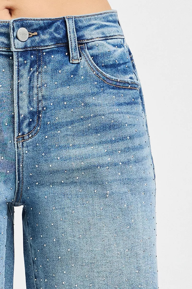 risen slouchy mid Risen Slouchy Mid Length All over Rhinestones Shorts view 8 (bottom) - shop at us.meeeshop