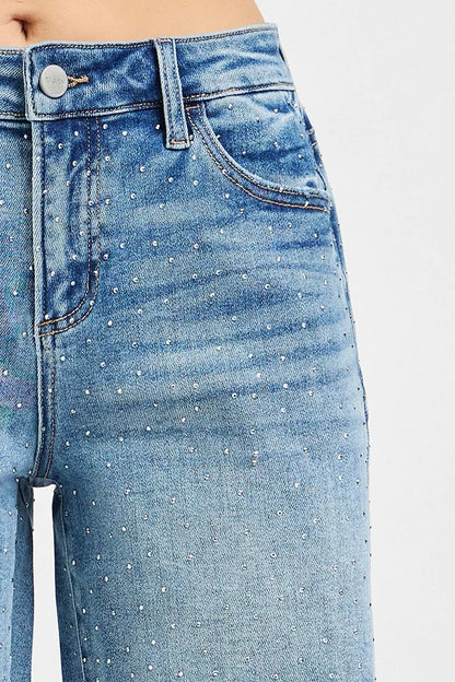 risen slouchy mid Risen Slouchy Mid Length All over Rhinestones Shorts view 8 (bottom) - shop at us.meeeshop