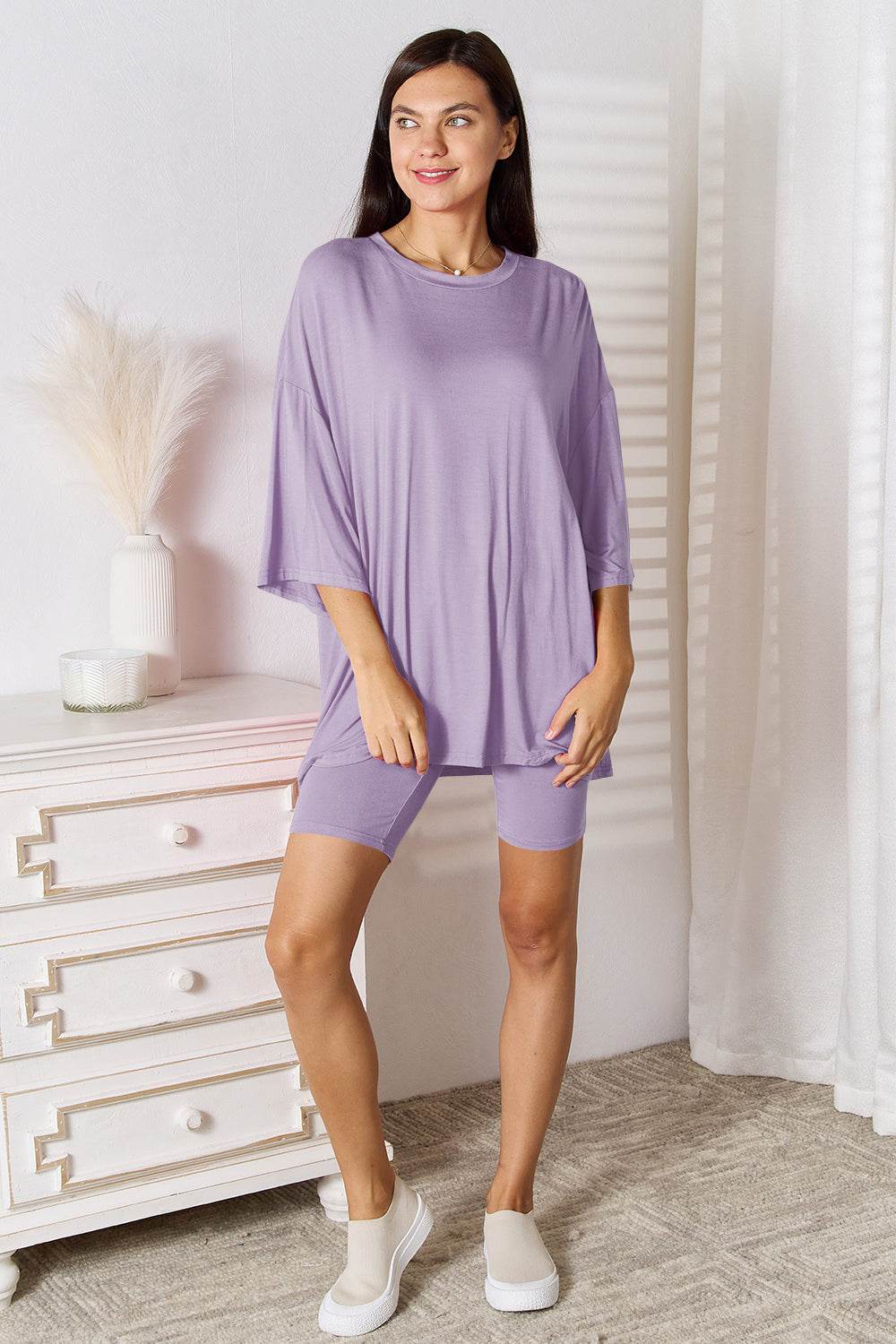 Basic Bae Full Size Soft Rayon Three-Quarter Sleeve Top and Shorts Set - us.meeeshop