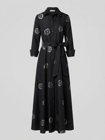Onyx Silver Blossom Maxi Dress