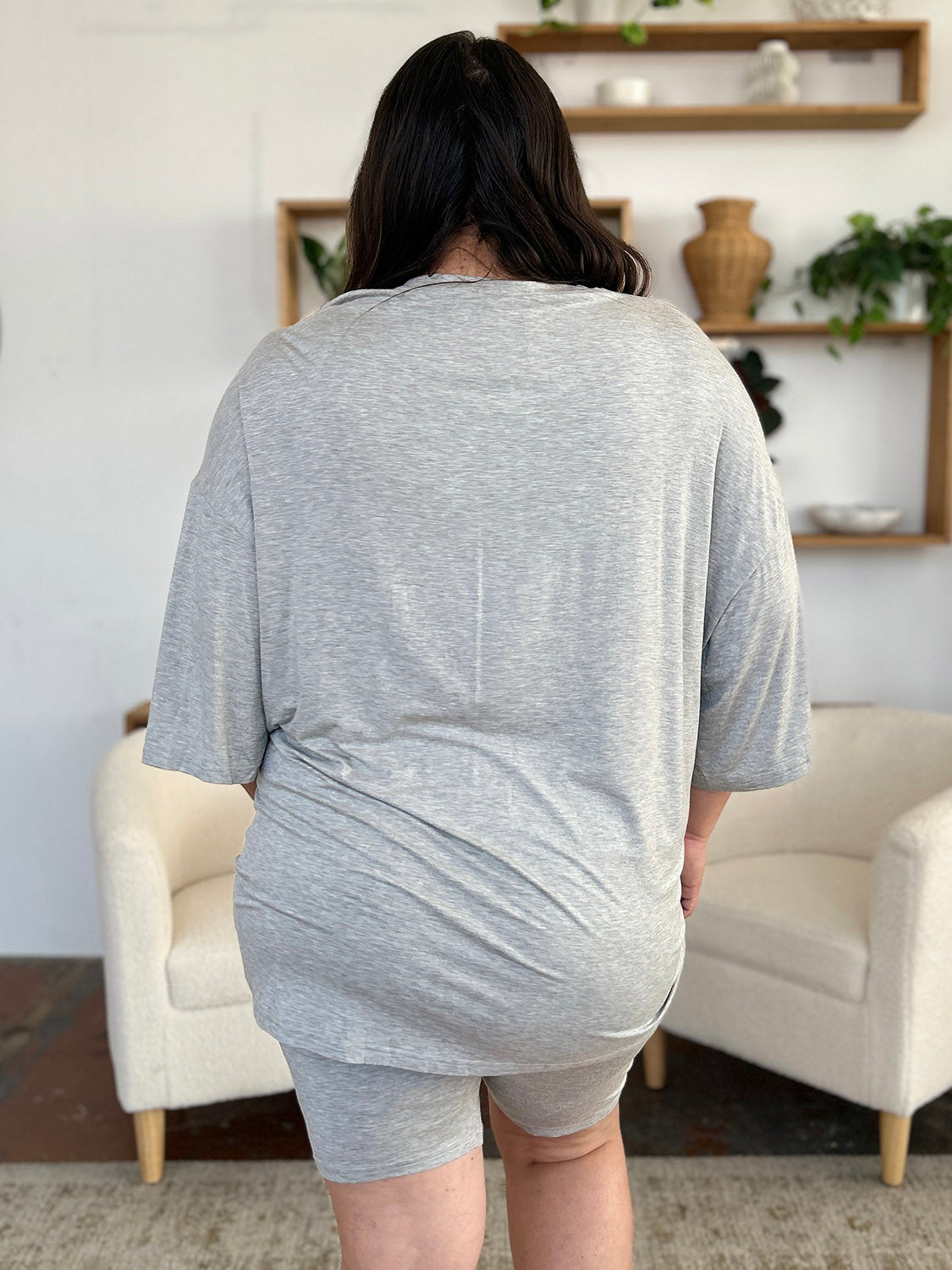 Bamboo Full Size Round Neck Drop Shoulder T-shirt and Shorts Set - MeeeShop Women's Fashion