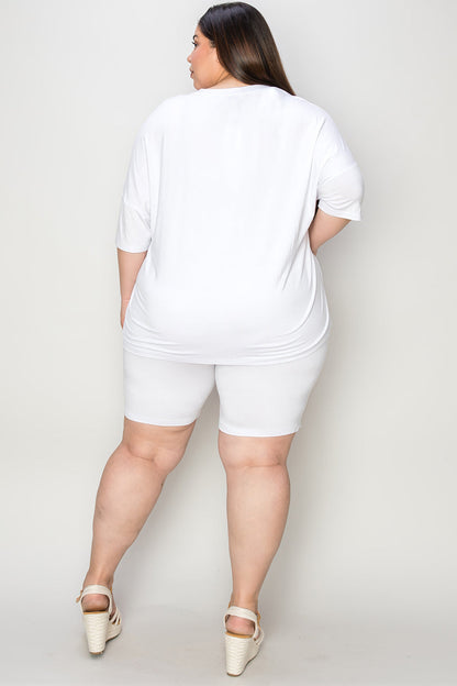 Bamboo Full Size V-neck Drop Shoulder T-shirt and Shorts Set - MeeeShop Women's Fashion
