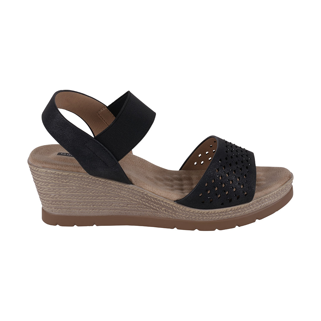 Bane Black Embellished Elastic Double Band Wedge Sandals Black view 2 (shoe) - wedge sandals, band wedg - shop at us.meeeshop
