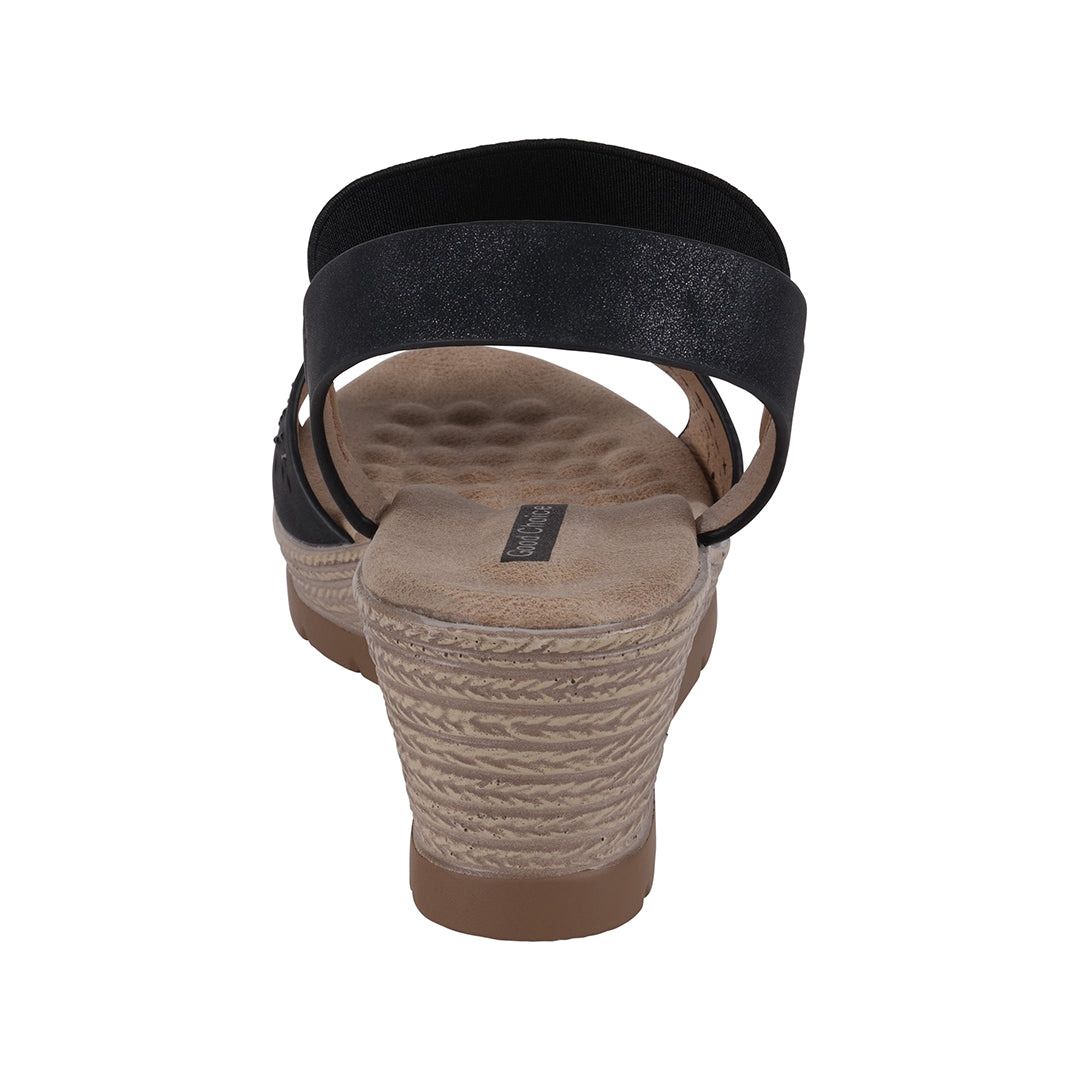 Bane Black Embellished Elastic Double Band Wedge Sandals Black view 3 (shoe) - wedge sandals, band wedg - shop at us.meeeshop