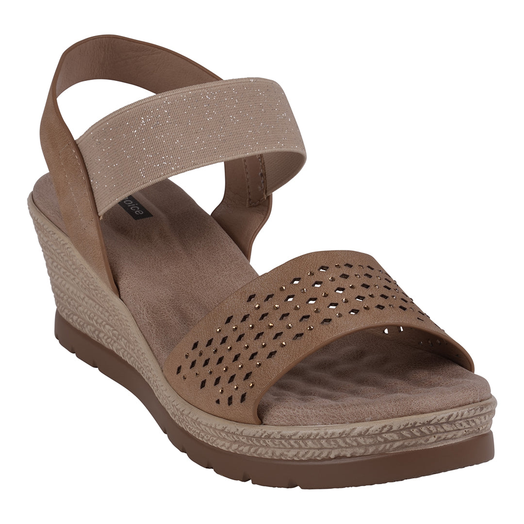 Bane Natural Embellished Elastic Double Band Wedge Sandals Natural (shoe) - wedge sandals, band wedge s - shop at us.meeeshop