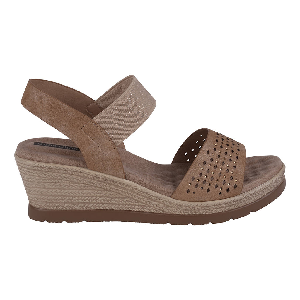 Bane Natural Embellished Elastic Double Band Wedge Sandals Natural view 2 (shoe) - wedge sandals, band  - shop at us.meeeshop