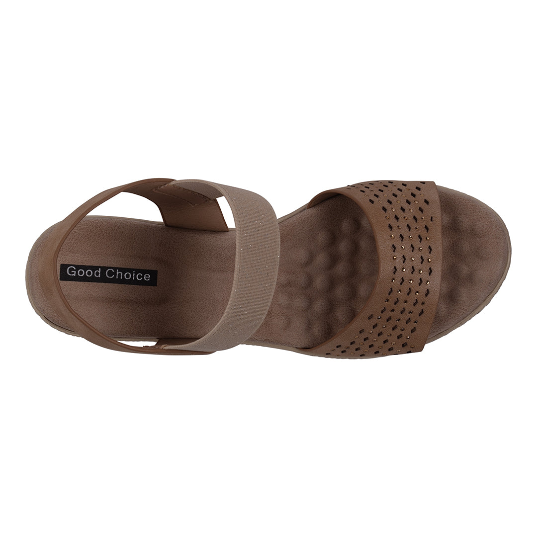 Bane Natural Embellished Elastic Double Band Wedge Sandals Natural view 4 (shoe) - wedge sandals, band  - shop at us.meeeshop