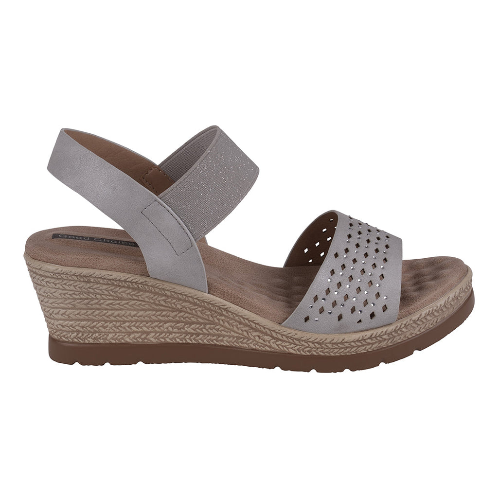 Bane Silver Embellished Elastic Double Band Wedge Sandals Silver view 2 (shoe) - bane silver, balenciag - shop at us.meeeshop