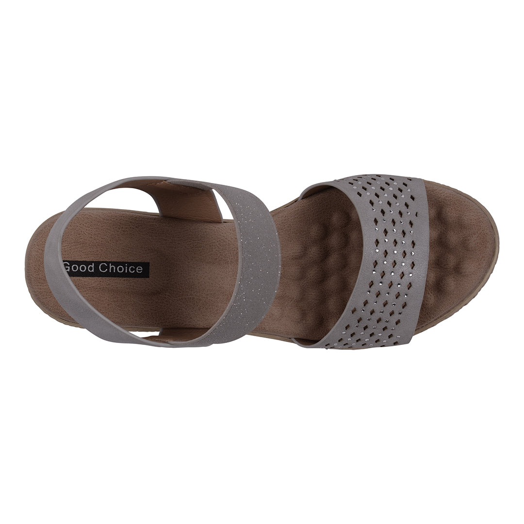 Bane Silver Embellished Elastic Double Band Wedge Sandals Silver view 3 (shoe) - bane silver, balenciag - shop at us.meeeshop