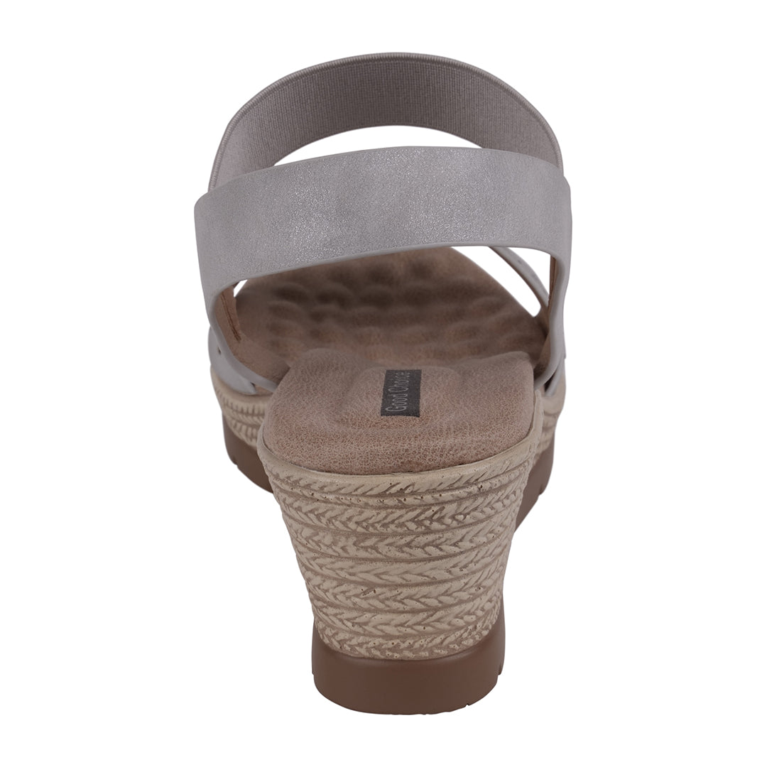Bane Silver Embellished Elastic Double Band Wedge Sandals Silver view 4 (shoe) - bane silver, balenciag - shop at us.meeeshop