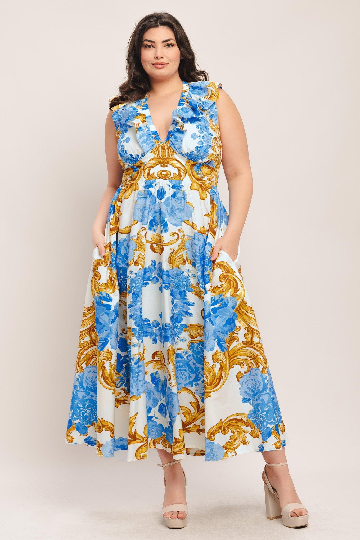 Baroque Bloom Woven Midi Dress view 12 - Baroque Floral Dress