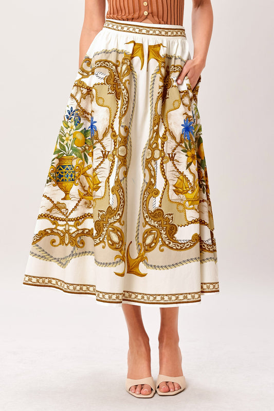 Baroque Escape Woven Midi Skirt in IVORY (dress)