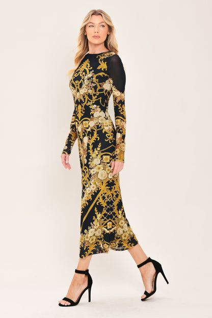 Baroque Rose Power Mesh Midi Dress view 5 - Baroque Pink Dress