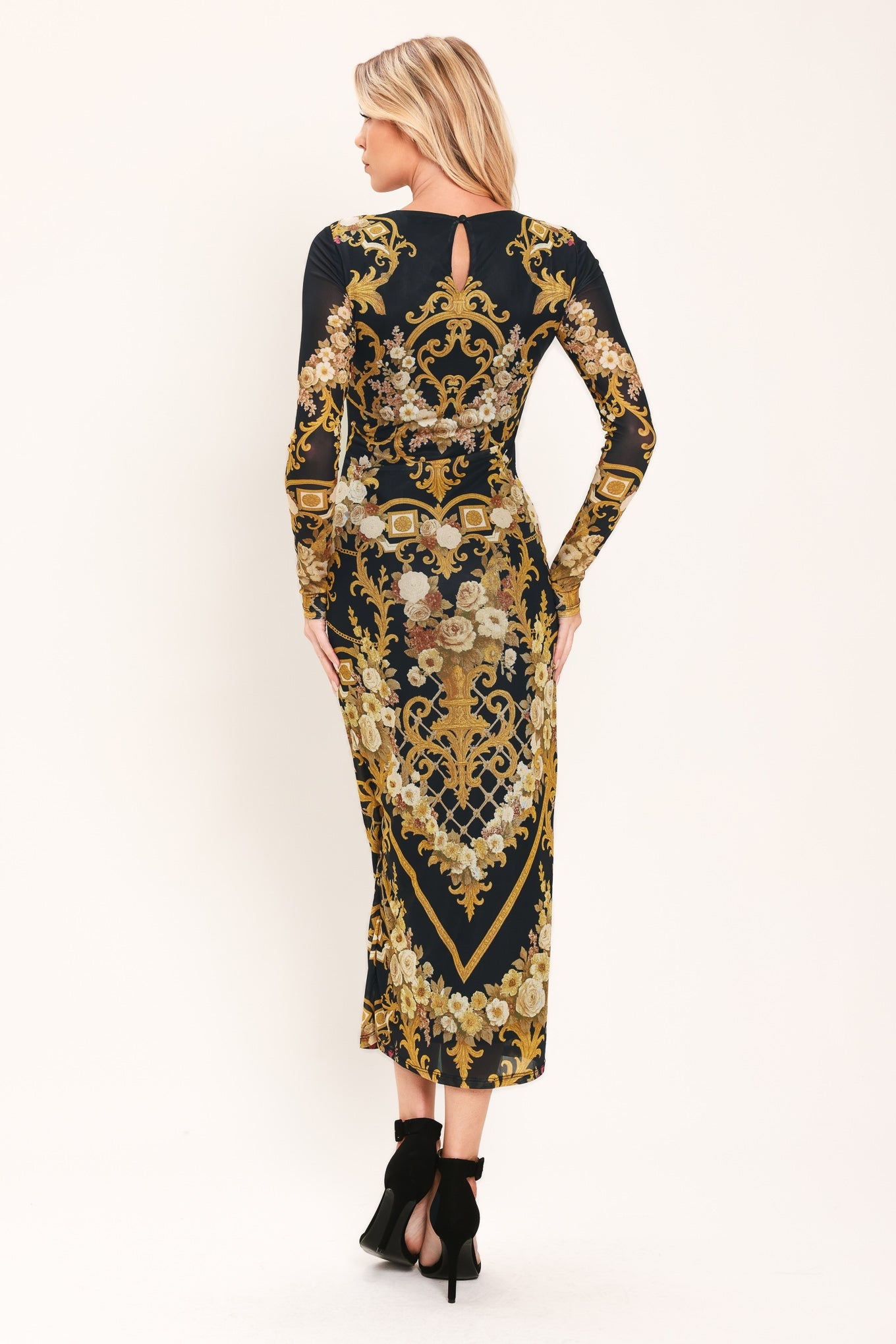 Baroque Rose Power Mesh Midi Dress view 6 - Baroque Pink Dress