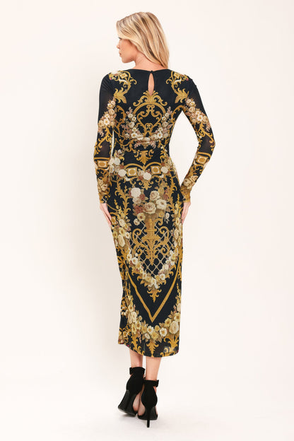 Baroque Rose Power Mesh Midi Dress view 6 - Baroque Pink Dress