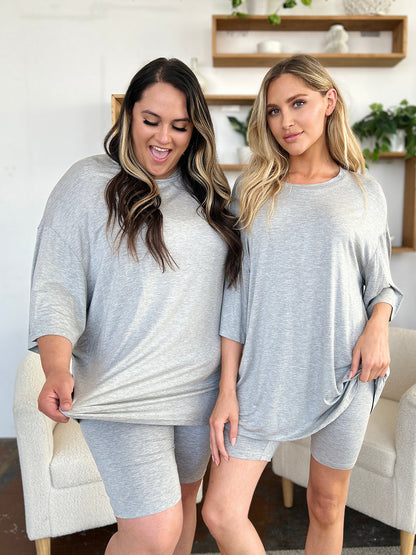 Basic Bae Bamboo Full Size Round Neck Drop Shoulder T-shirt and Shorts Set in Gray view 11 - Basic Bae Pants (top)