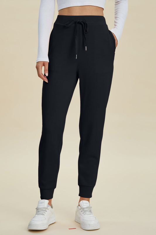 Basic Bae Full Size Air Scuba Drawstring High Waist Joggers in Black - High-Waisted (bottom)