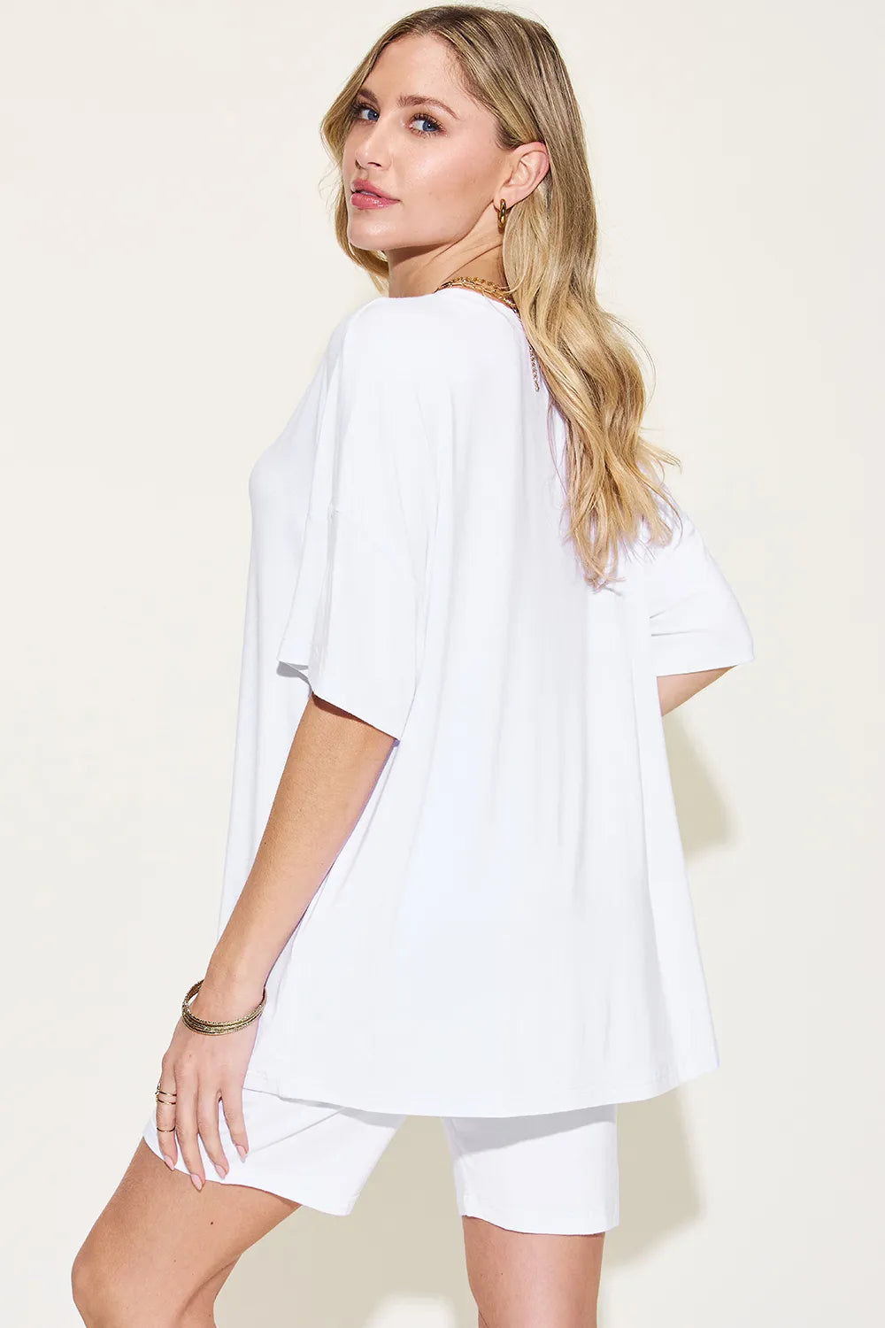 Basic Bae Full Size V-neck Drop Shoulder T-shirt and Shorts Set in Dark Gray view 15 - Set 1 (top)