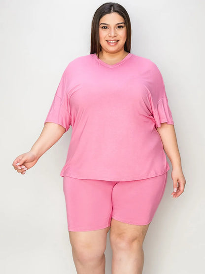Basic Bae Full Size V-neck Drop Shoulder T-shirt and Shorts Set in Brown view 6 - Set 1 (top)
