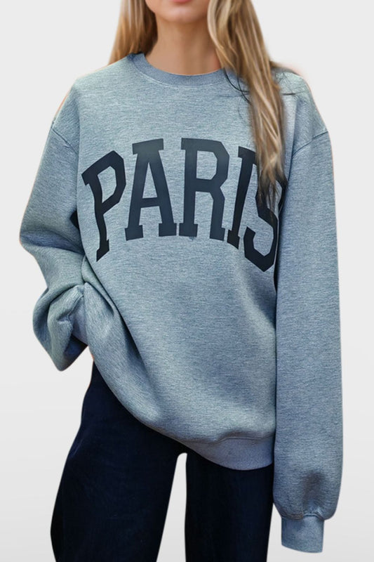 Basic Bae Paris Round Neck Long Sleeve Air Scuba Sweatshirt in Gray (top)