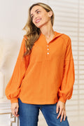 Basic Bae Side Slit Buttoned Waffle Knit Hoodie Orange (top) - knit hoodie, waffle knit hoodie - shop at us.meeeshop