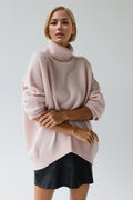 Basic Bae Turtleneck Dropped Shoulder Long Sleeve Sweater Blush Pink (top) - long sweater, shoulder lon - shop at us.meeeshop