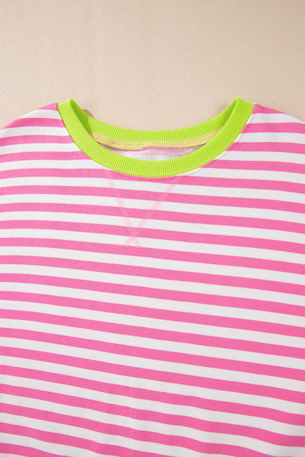 Baya Striped Contrast Trim Drop Shoulder Sweatshirt - Pink view 6 (top) - sweatshirt pink, shoulder swe - shop at us.meeeshop