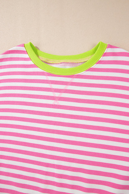 Baya Striped Contrast Trim Drop Shoulder Sweatshirt - Pink view 6 (top) - sweatshirt pink, shoulder swe - shop at us.meeeshop
