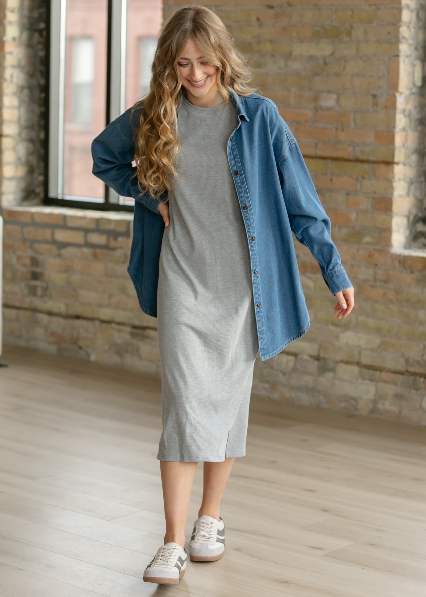 Baylor Gray Ribbed T-shirt Dress in XL view 5