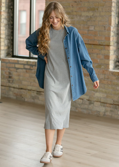 Baylor Gray Ribbed T-shirt Dress in XL view 5