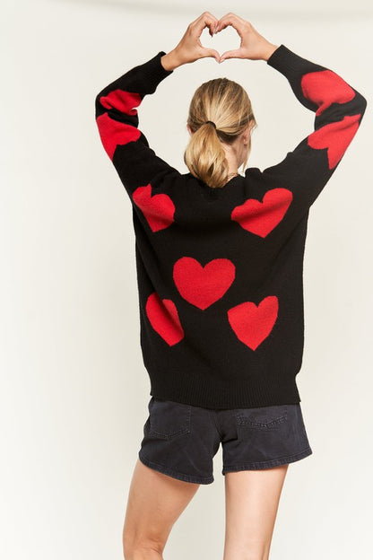 Jade By Jane Heart Print Oversized Sweater | us.meeeshop