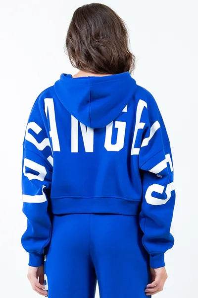 American Bazi Letter Graphic Long Sleeve Drawstring Cropped Hoodie - us.meeeshop