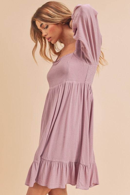 Aemi + Co Ruffled Hem Square Neck Balloon Sleeve Mini Dress - us.meeeshop