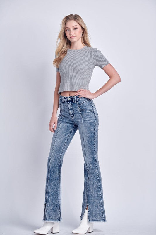high rise stretch At1026flm High Rise Stretch Flare Jeans view 2 (bottom) - shop at us.meeeshop